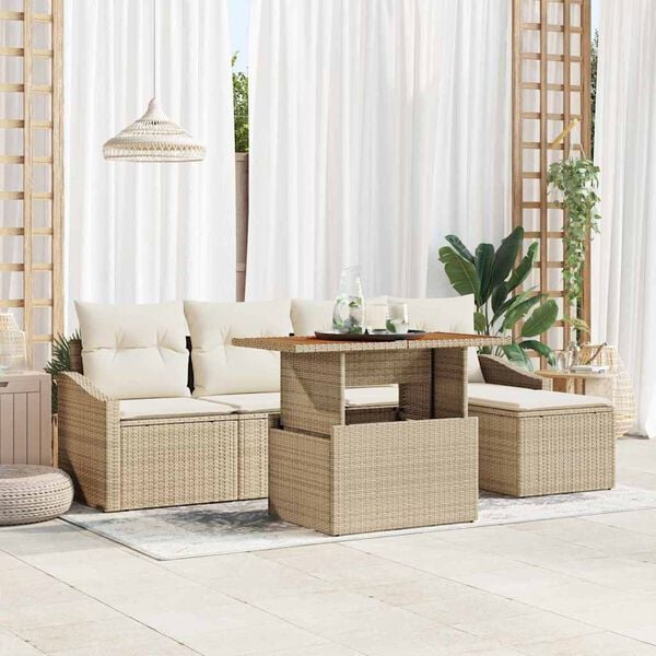 vidaXL Tuin Sofa Set met opslag 6 pcs Beige Poly riet
