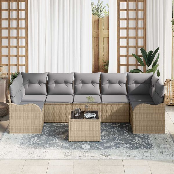 vidaXL Tuin Sofa Set 8 pcs Beige en Grijs Poly Riet en Staal en Glas