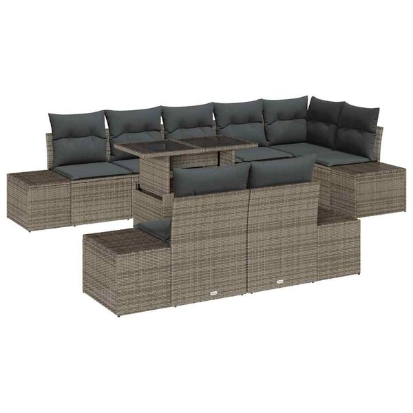 vidaXL Tuin Sofa Set met kussen 9 pcs Grijs poly rattan