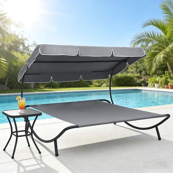 vidaXL Loungebed met luifel grijs