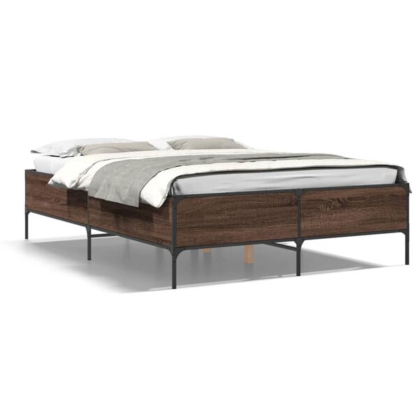vidaXL Bedframe bewerkt hout metaal bruin eikenkleur 135x190 cm