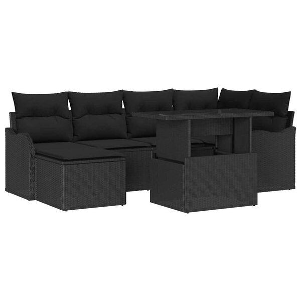 vidaXL Tuin Sofa Set met kussen met opslag 7 pcs Zwart Poly riet