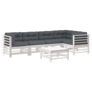 vidaXL 6-delige Loungeset met kussens massief hout wit