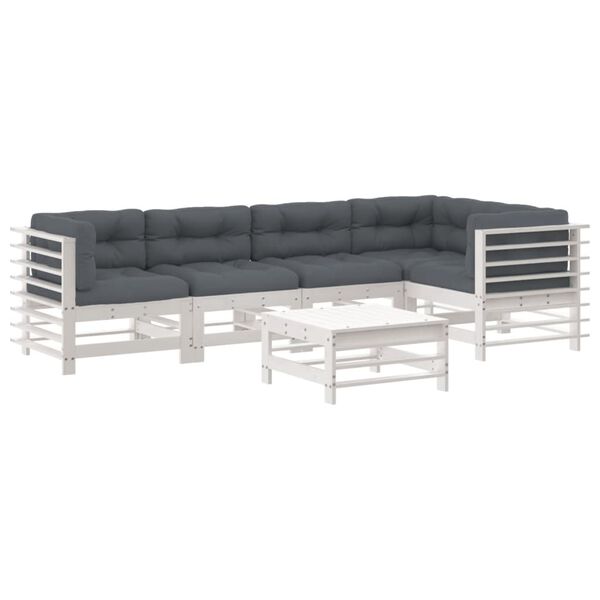 vidaXL 6-delige Loungeset met kussens massief hout wit