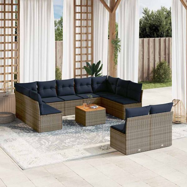 vidaXL 12-delige Loungeset met kussens poly rattan grijs