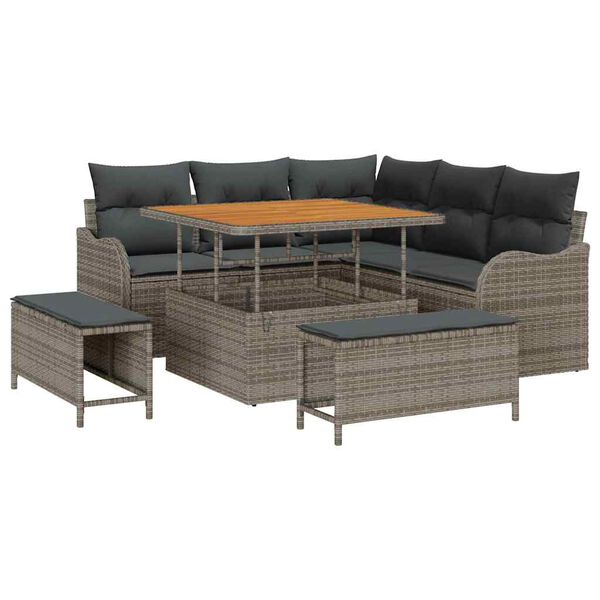 vidaXL Tuin Sofa Set met kussen met opslag met kussen 8 pcs Grijs