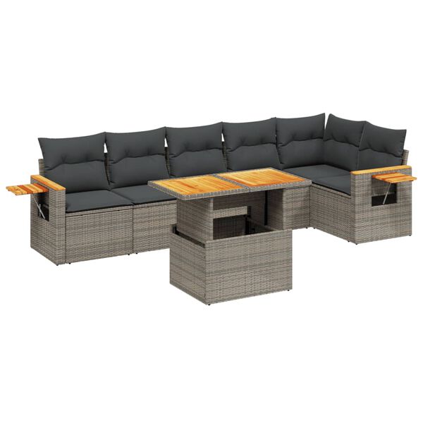 vidaXL 7-delige Loungeset met kussens poly rattan grijs