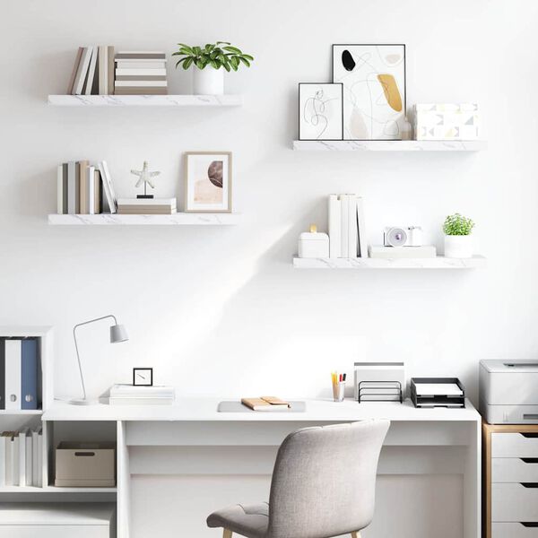 vidaXL Wandplank 4 pcs Wit Marmer 90 x 23,5 x 4 cm Bewerkt hout