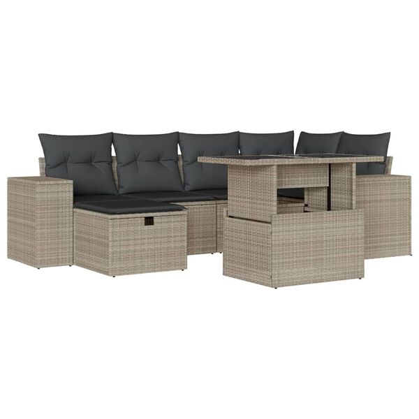 vidaXL 7-delige Loungeset met kussens poly rattan lichtgrijs