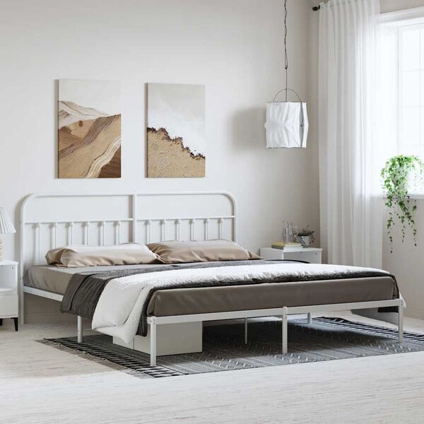 vidaXL Bedframe met hoofdbord metaal wit 183x213 cm