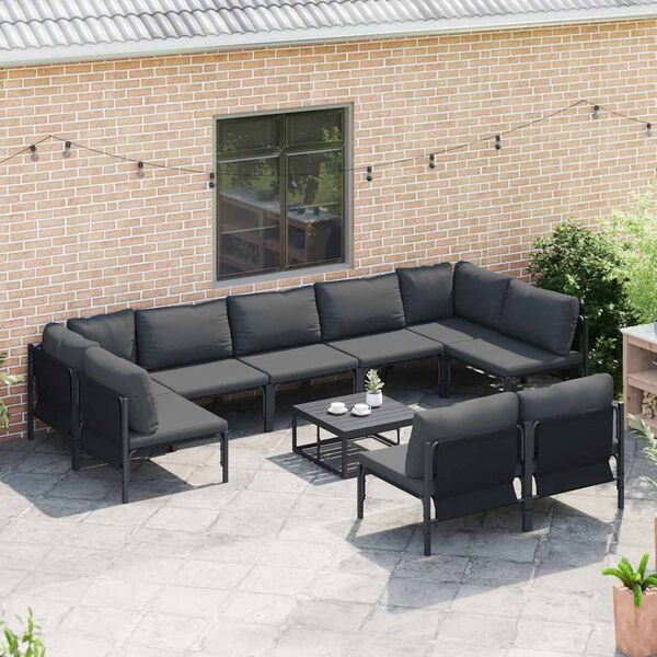 vidaXL Tuinbankenset met kussen 9 pcs Zwart Staal