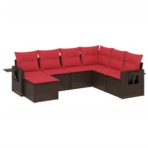 vidaXL 7-delige tuinbankset met kussens, bruin polyrotan
