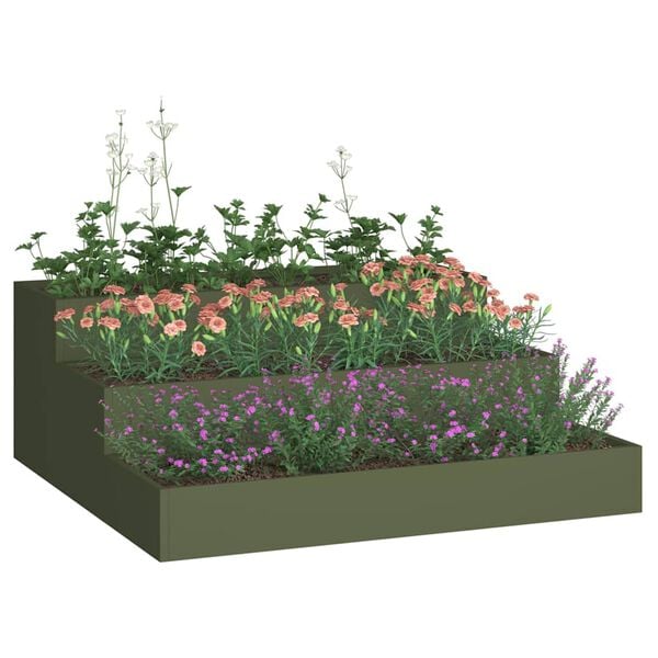 vidaXL Tuin Bloempot Olijf Groen 90 x 90 x 35 cm Koudgewalst staal