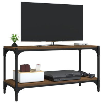 vidaXL Tv-meubel 80x33x41 cm bewerkt hout en staal bruineikenkleurig