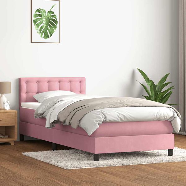 vidaXL Boxspring met matras fluweel roze 80x210 cm