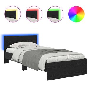 vidaXL Bedframe met hoofdeinde Zwart Eiken 90 x 200 cm Bewerkt hout