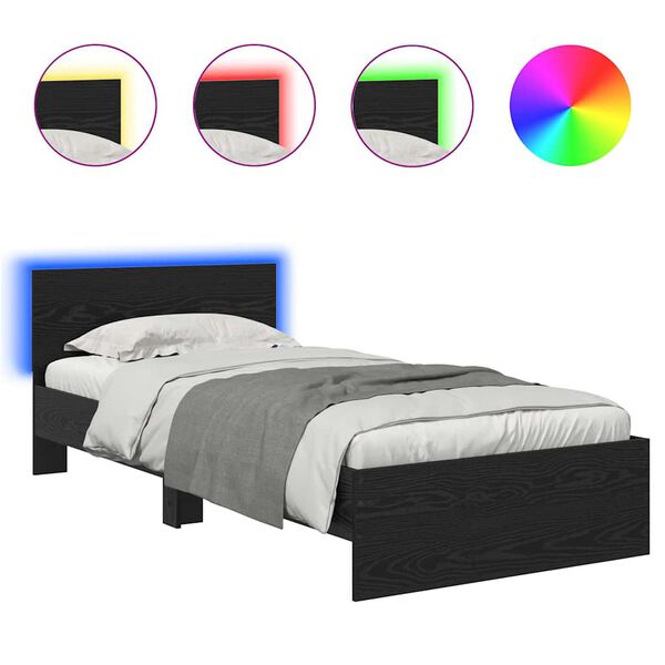 vidaXL Bedframe met hoofdeinde Zwart Eiken 90 x 200 cm Bewerkt hout