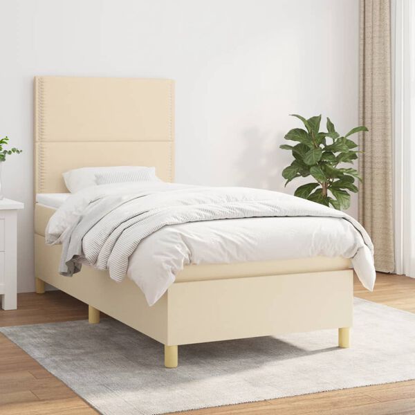 vidaXL Boxspring met matras stof cr&egrave;mekleurig 90x190 cm