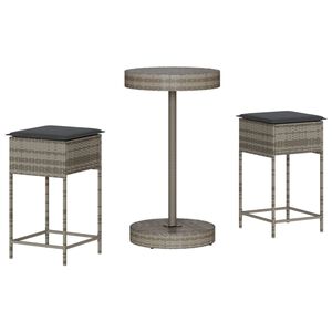 vidaXL 3-delige Tuinbarset met kussens poly rattan grijs