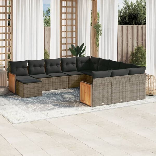 vidaXL 12-delige Loungeset met kussens poly rattan grijs