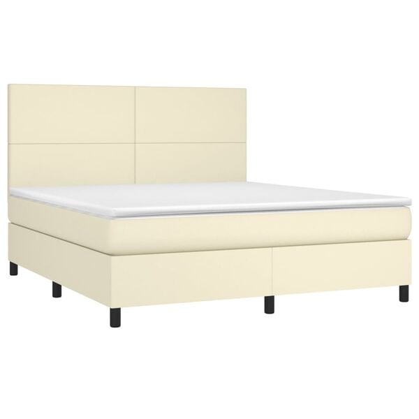 vidaXL Boxspring met matras en LED kunstleer cr&egrave;mekleurig 180x200 cm