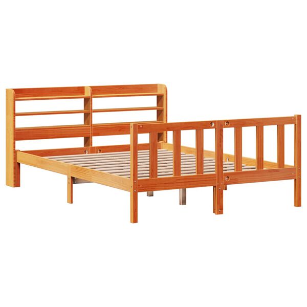 vidaXL Bedframe met hoofdbord massief grenenhout wasbruin 140x190 cm
