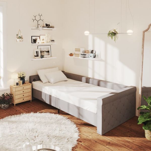 vidaXL Slaapbank met matras en USB stof lichtgrijs 90x200 cm
