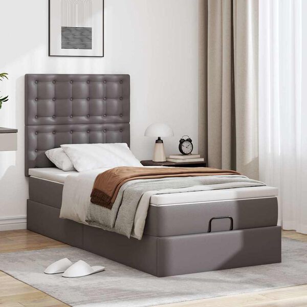 vidaXL Ottoman bed met matras en LED's 80x200 cm kunstleer grijs