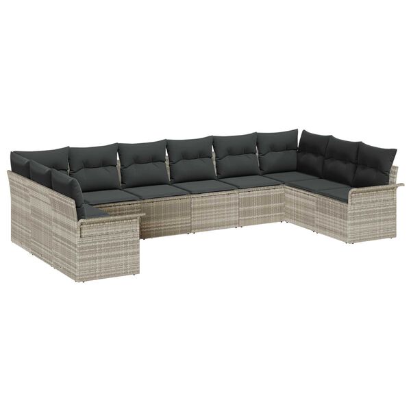 vidaXL Tuin Sofa Set met opslag 10 pcs Lichtgrijs poly rattan