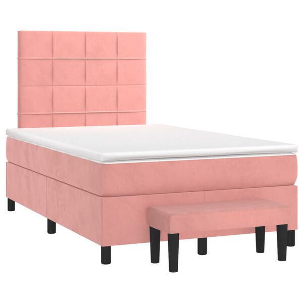 vidaXL Boxspring met matras fluweel roze 120x190 cm