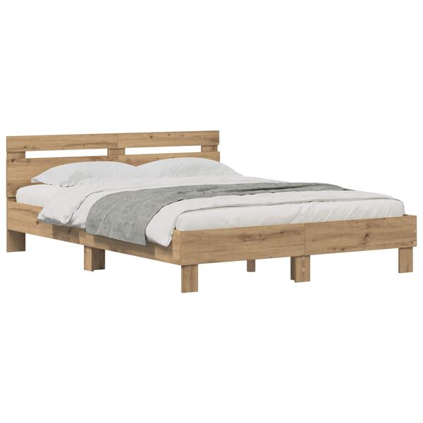 vidaXL Bedframe met hoofdeinde Artisan Eiken 160 x 200 cm Bewerkt hout