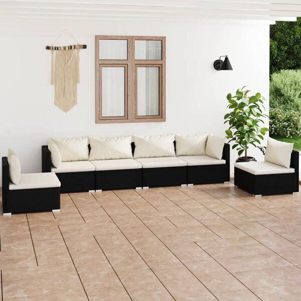 vidaXL 6-delige Loungeset met kussens poly rattan zwart