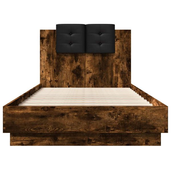 vidaXL Bedframe met hoofdbord bewerkt hout gerookt eiken 75x190 cm