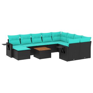 vidaXL 11-delige tuinbankset met kussens, zwart polyrotan