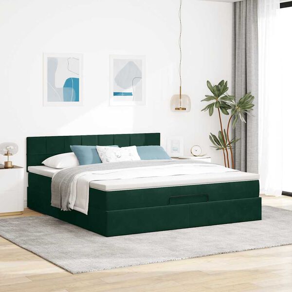 vidaXL Ottoman bed met matras 160x200cm fluweel donkergroen