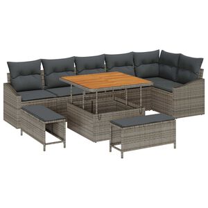 vidaXL Tuinbankenset met kussen 9 pcs Grijs poly rattan