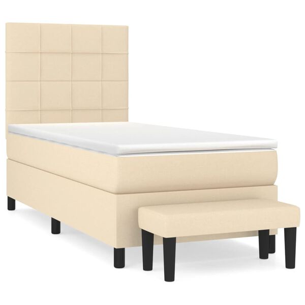 vidaXL Boxspring met matras stof cr&egrave;mekleurig 100x200 cm