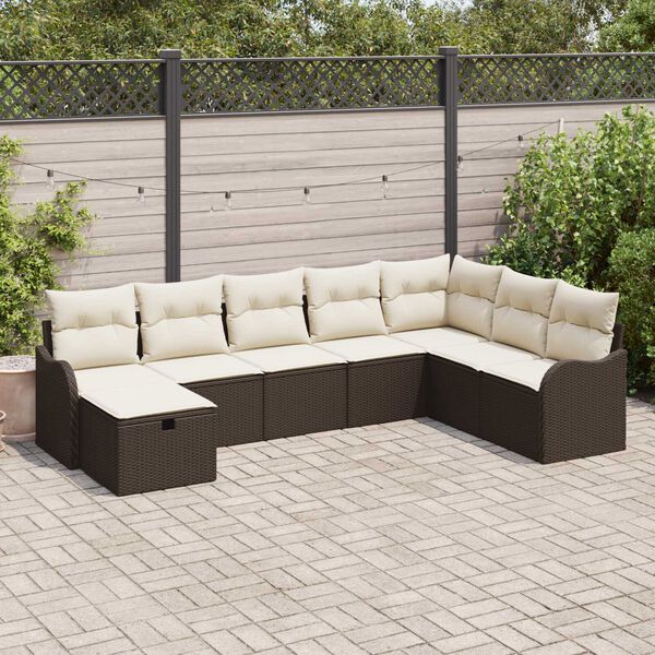 vidaXL Tuin Sofa Set met kussen met opslag 8 pcs Bruin Poly riet