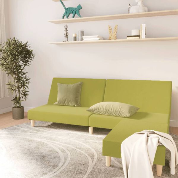 vidaXL Slaapbank 2-zits met voetenbank stof groen