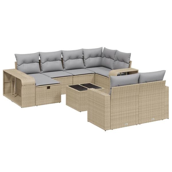 vidaXL 11-delige Tuinset met kussens poly rattan beige
