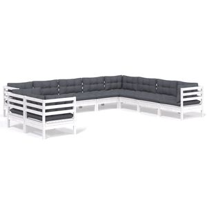 vidaXL 10-delige Loungeset met kussens massief grenenhout wit