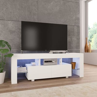 vidaXL Tv-meubel met LED-verlichting 130x35x45 cm hoogglans wit
