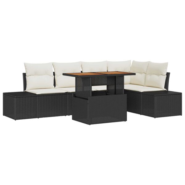 vidaXL Tuin Sofa Set met opslag 6 pcs Zwart Poly riet