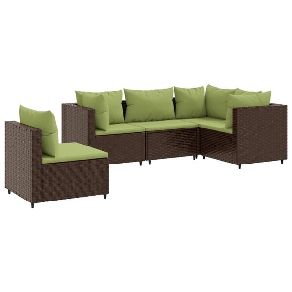 vidaXL 5-delige Loungeset met kussens poly rattan bruin