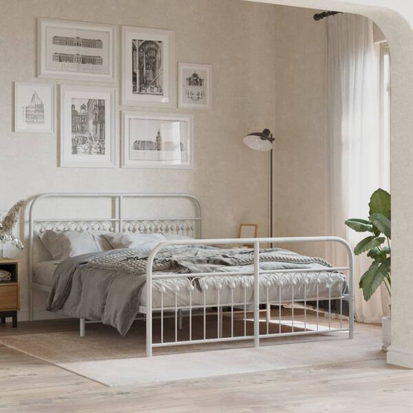 vidaXL Bedframe met hoofd- en voeteneinde metaal wit 150x200 cm