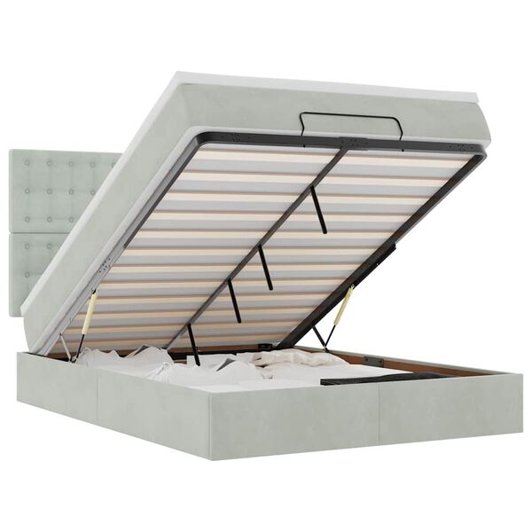 vidaXL Ottoman bed met matrassen en LED's 140x200cm fluweel lichtgrijs