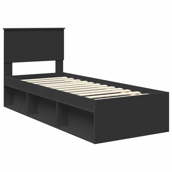 vidaXL Bedframe met hoofdeinde Zwart 75 x 190 cm Massief grenenhout