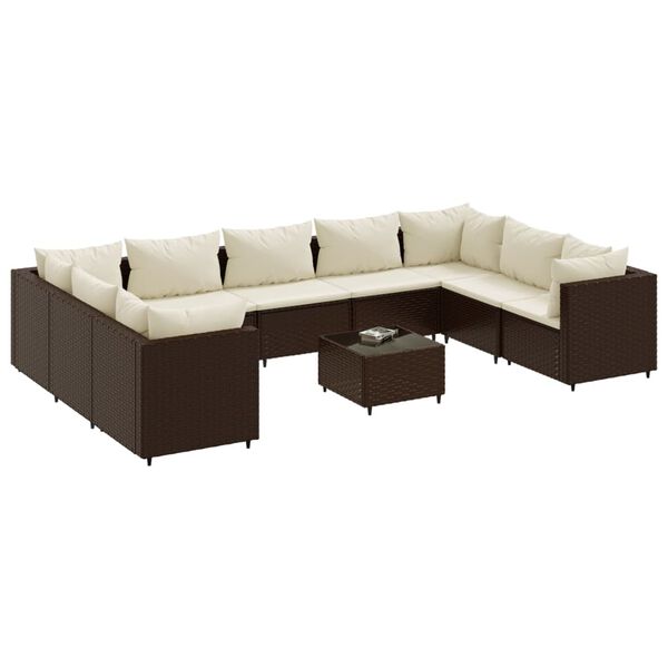 vidaXL 10-delige Loungeset met kussens poly rattan bruin