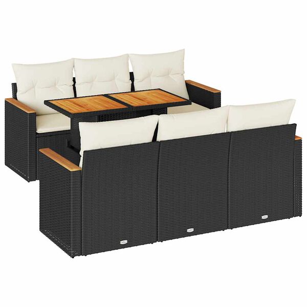 vidaXL 7-delige Loungeset met kussens poly rattan acacia zwart