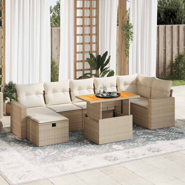 vidaXL 5-delige Loungeset met kussens poly rattan en acaciahout beige